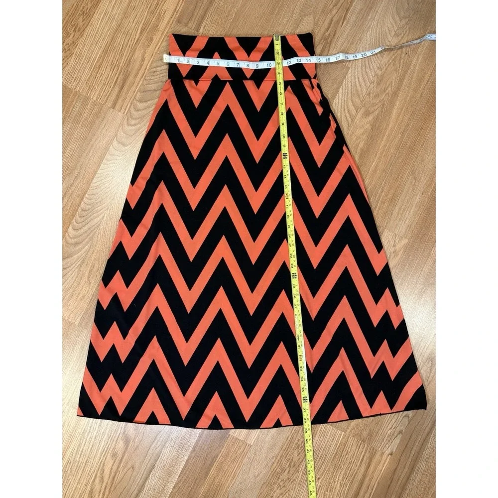 Spiaggia Dolce Maxi Skirt Dress Coral Orange Black Zig Zag Chevron Sz. LG Boho
